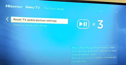 Reset TV Audio Picture Settings Option