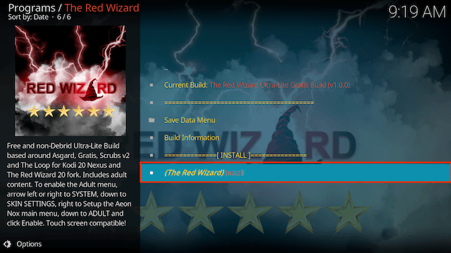 Red Wizard Ultra-Lite Gratis Build Kodi 20 21
